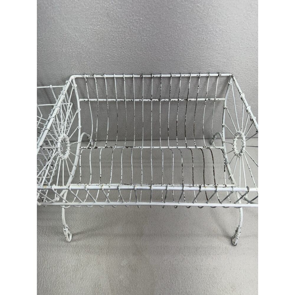 French Style Dish Rack White Wire Metal Farmhouse Counter Drying Rack VTG - Picture 10 of 13